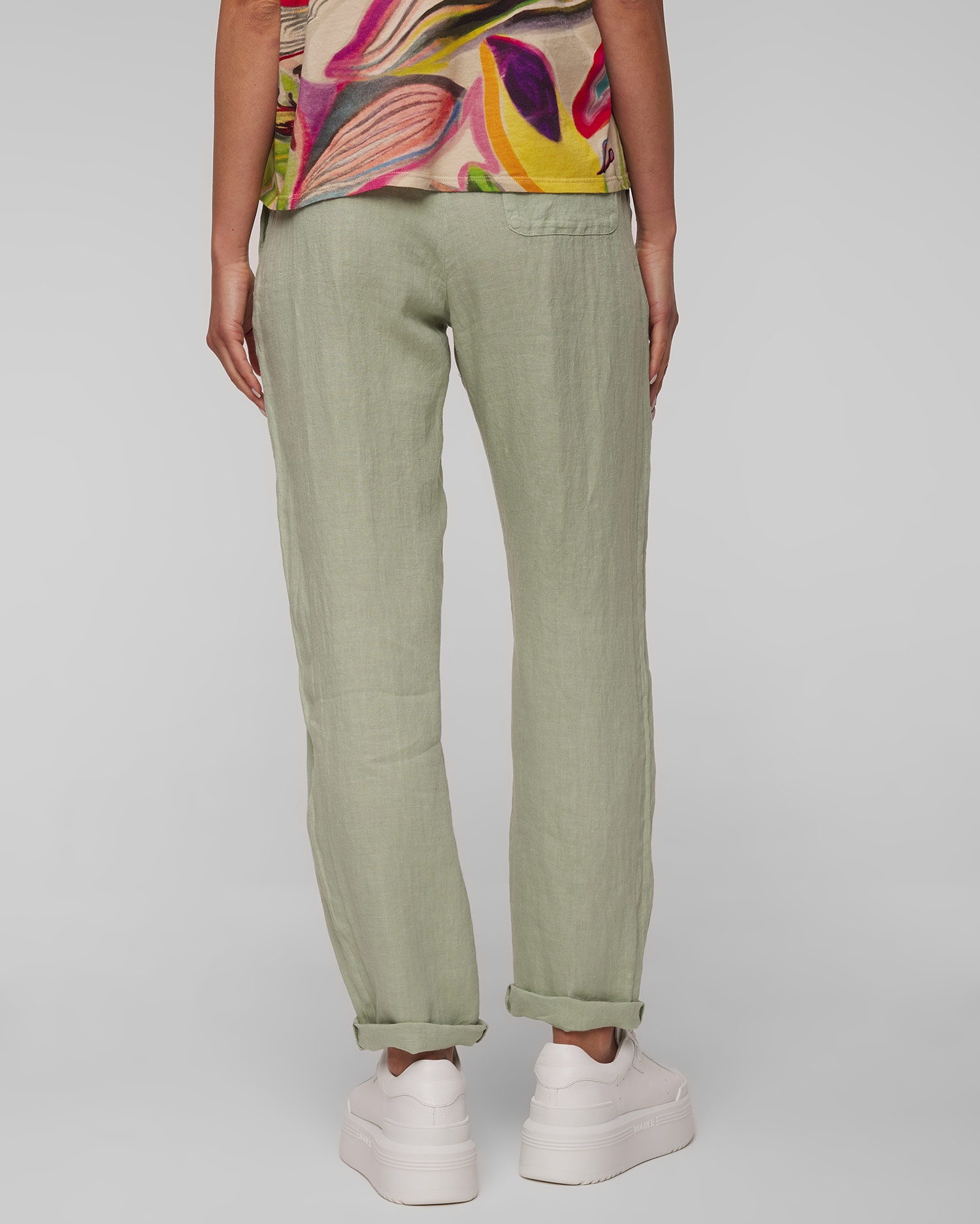 Dámské zelené lněné kalhoty Deha