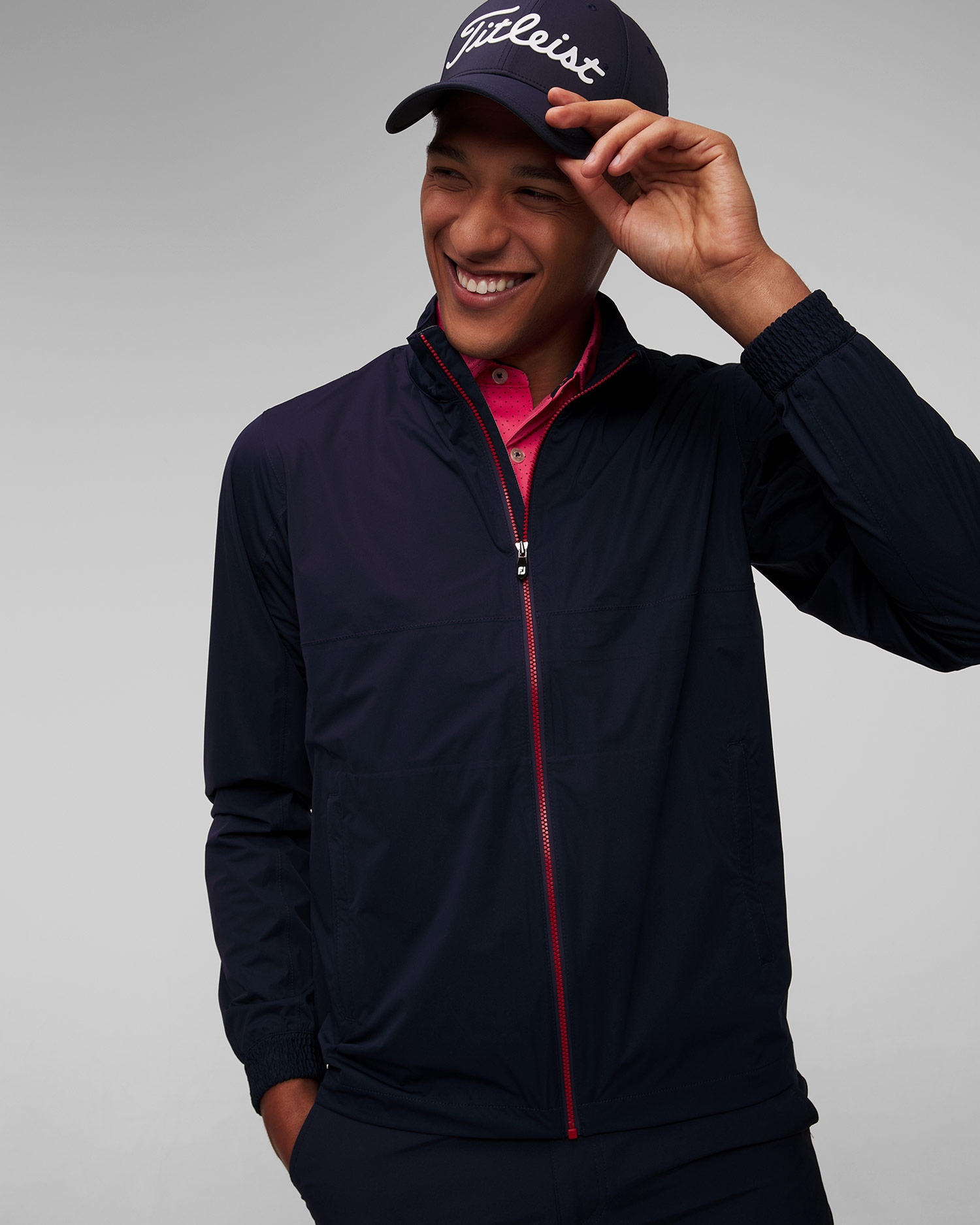 Pánská tmavě modrá nepromokavá bunda FootJoy Eu HydroKnit