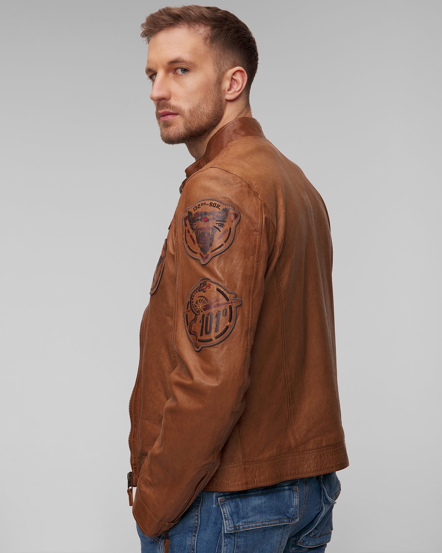 Pánská hnědá kožená bunda Aeronautica Militare