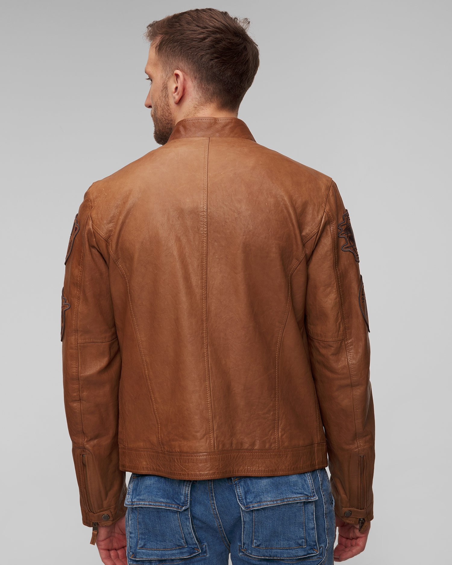 Pánská hnědá kožená bunda Aeronautica Militare