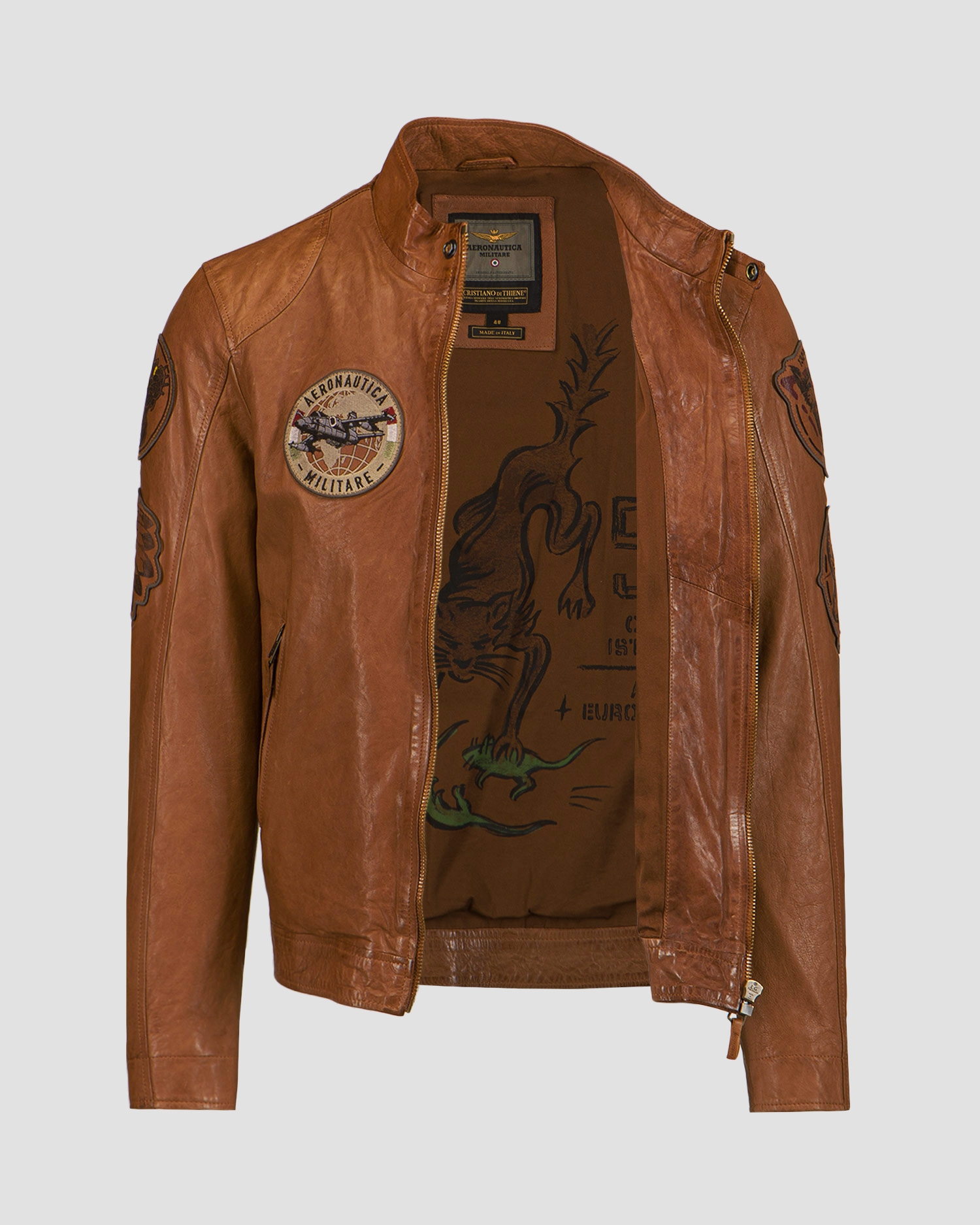 Pánská hnědá kožená bunda Aeronautica Militare