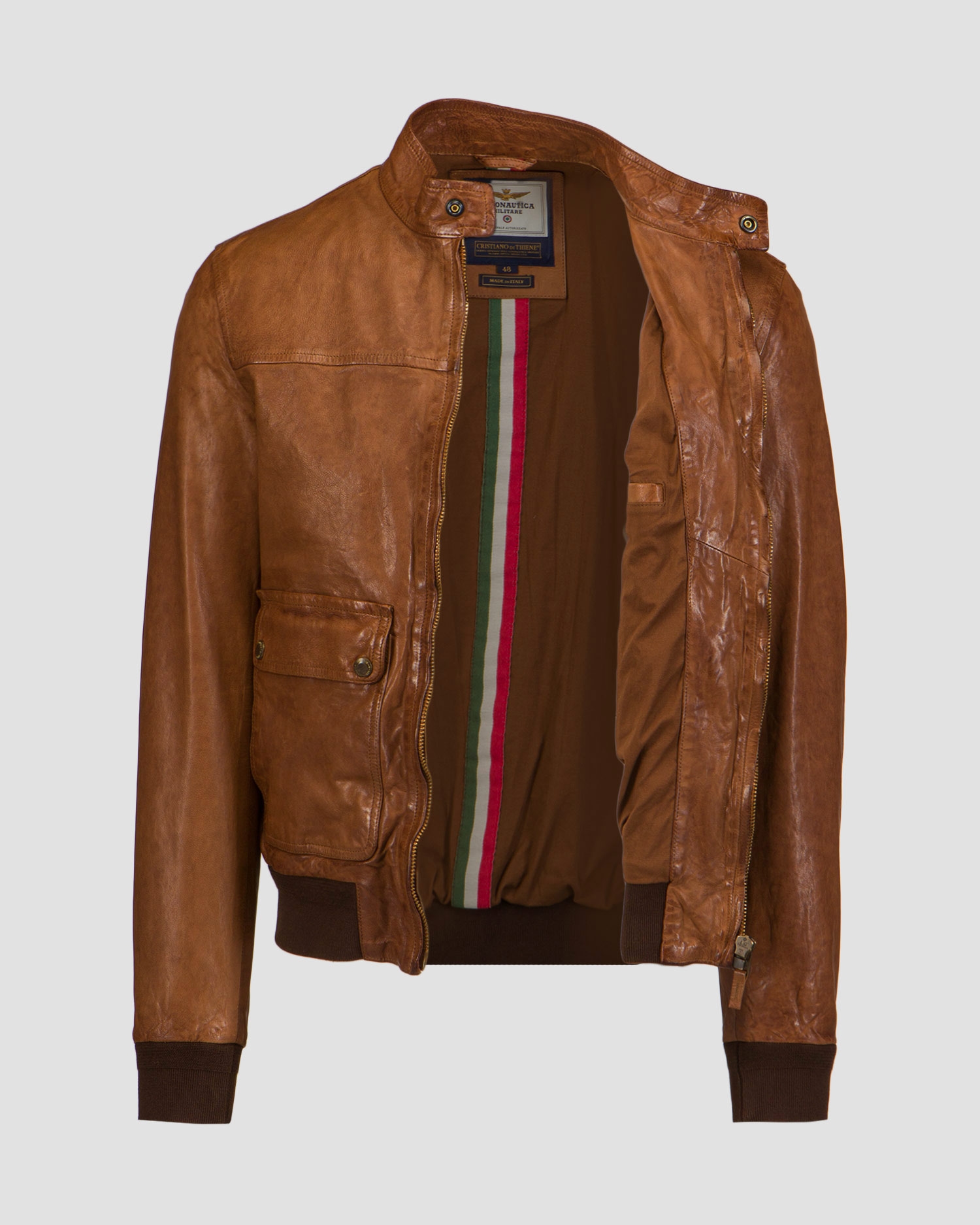 Hnědá pánská kožená bunda Aeronautica Militare