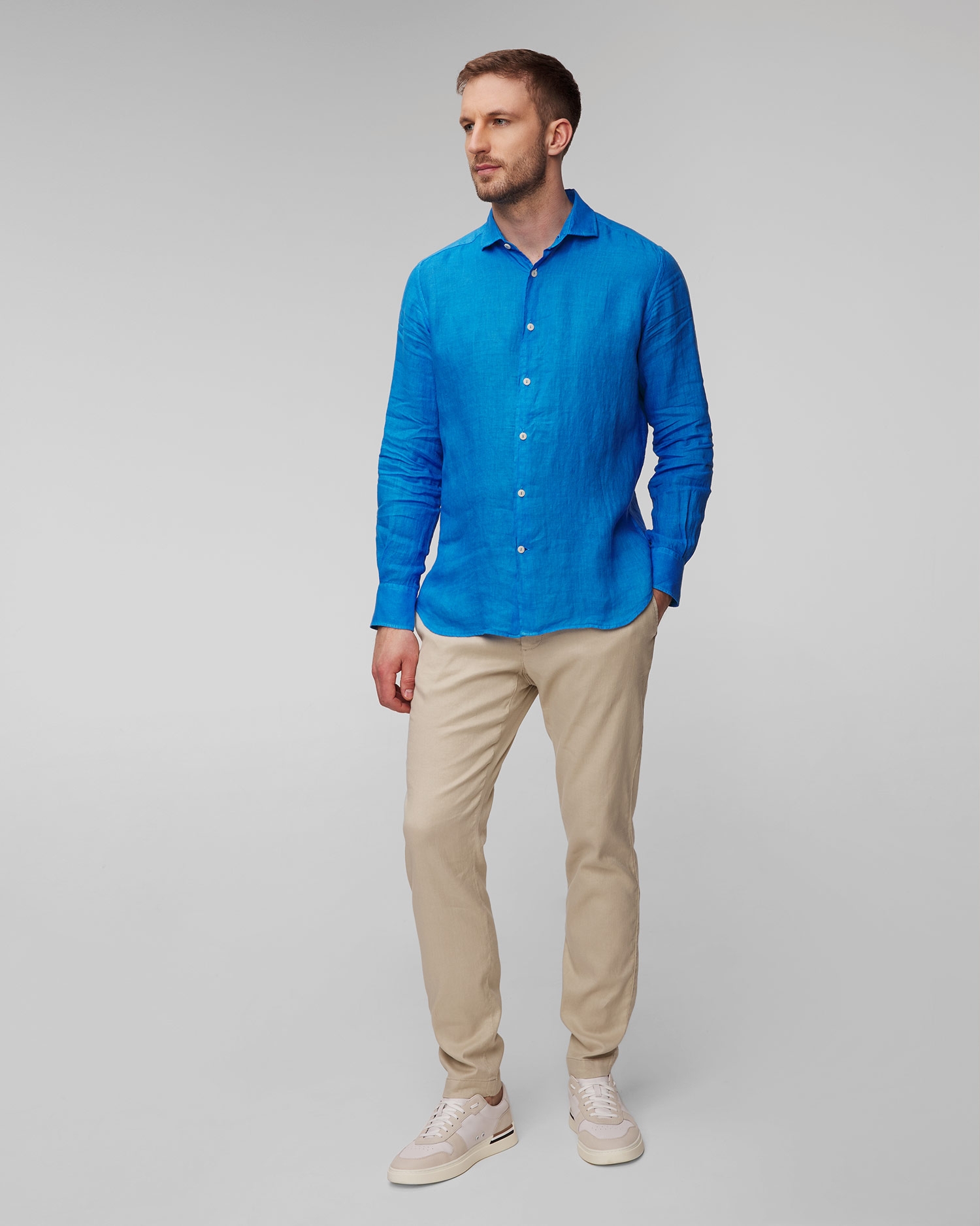 Béžové pánské lněné kalhoty Alberto Jump-Linen Twill