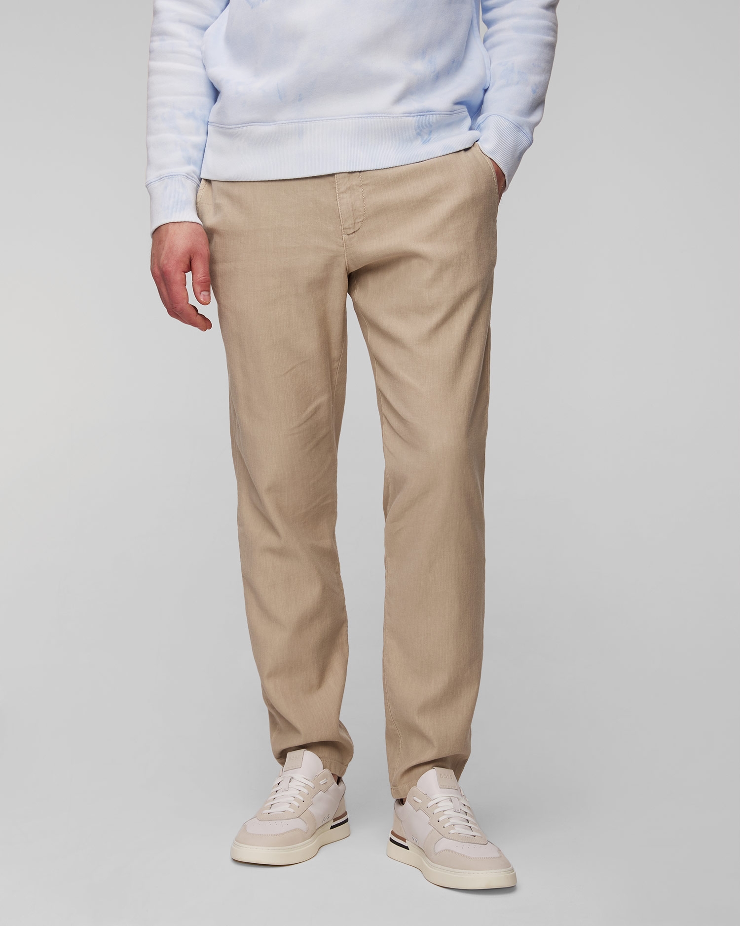 Béžové pánské lněné kalhoty Alberto Steve-Linen Herringbone