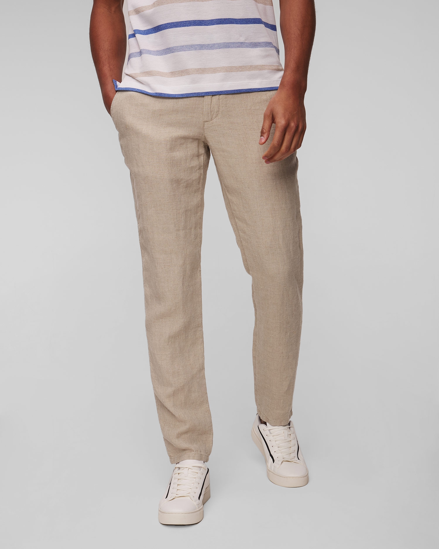 Béžové pánské lněné kalhoty Alberto House-Pure Linen