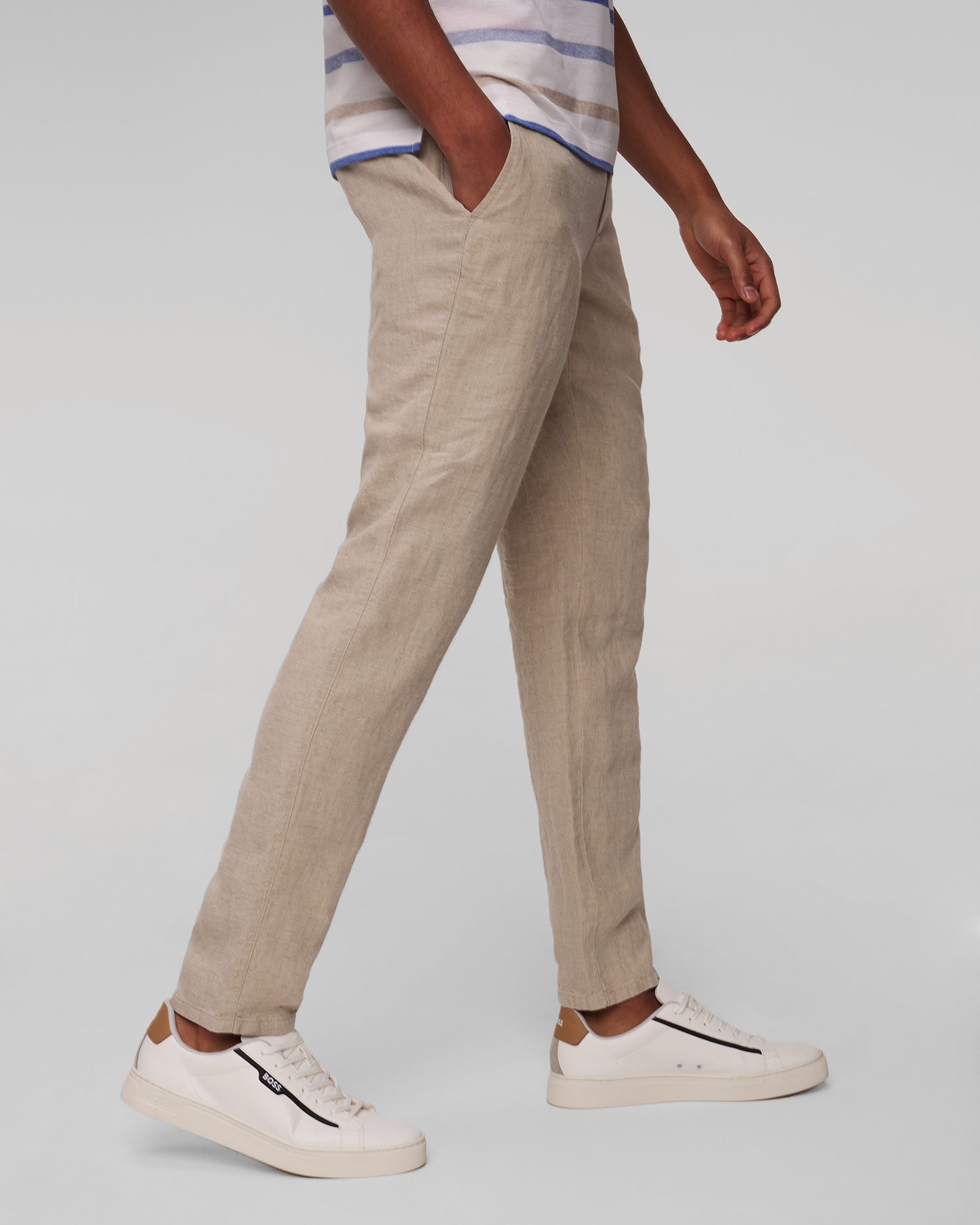 Béžové pánské lněné kalhoty Alberto House-Pure Linen