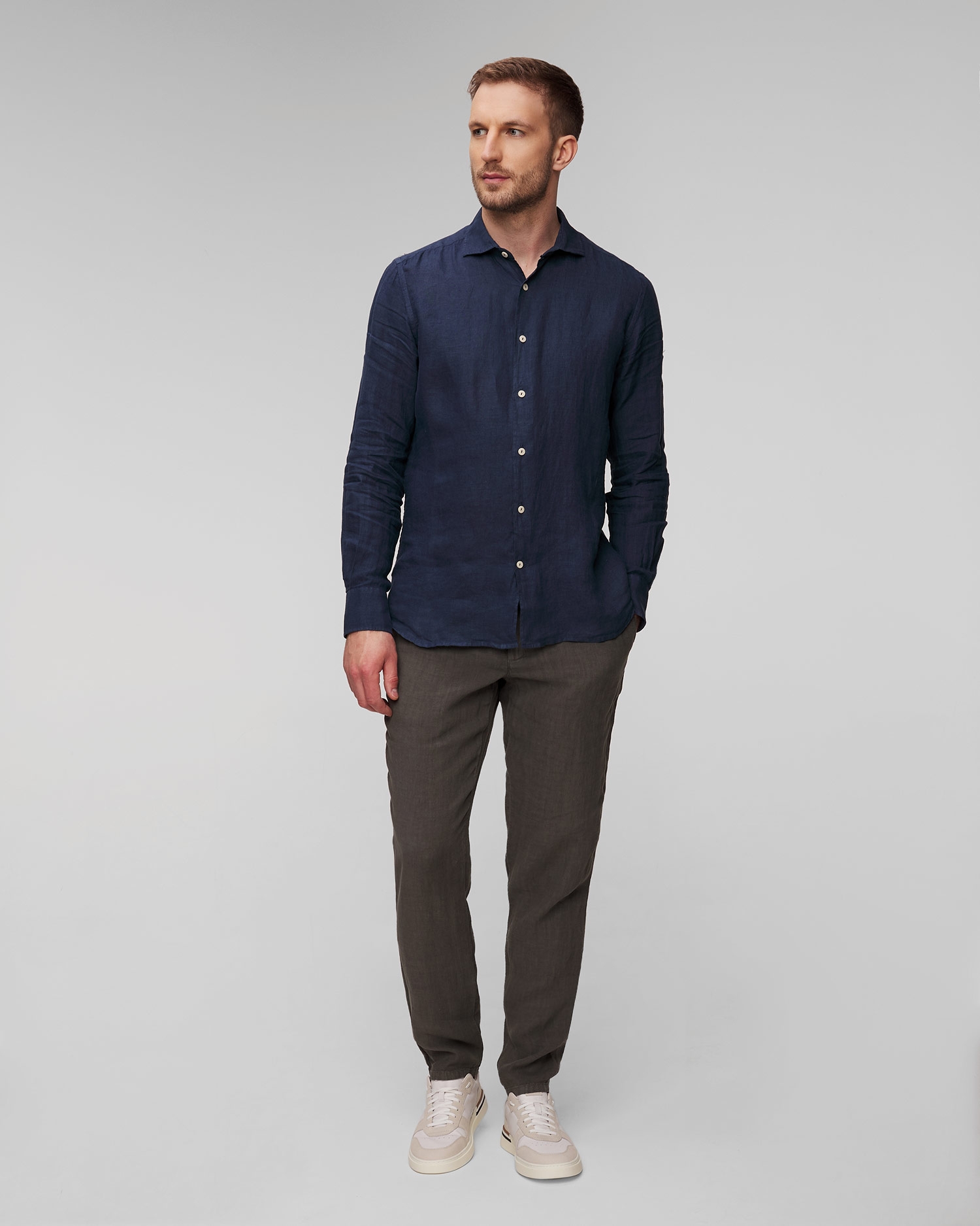 Šedé pánské lněné kalhoty Alberto House-Pure Linen