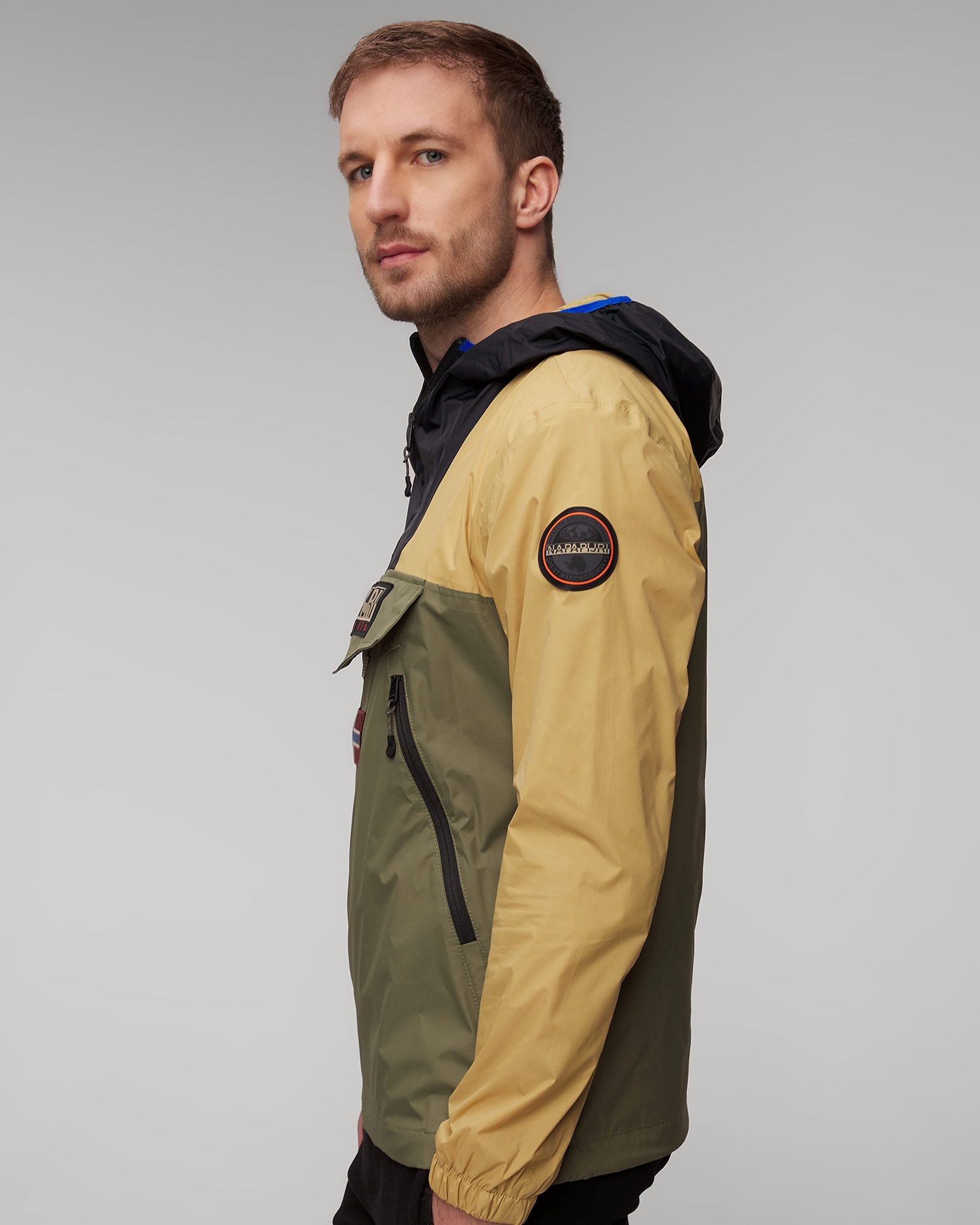 Pánská funkční nepromokavá bunda Napapijri Rainforest Wb v Zeleném, Černém a Béžovém Barevném Odstínu