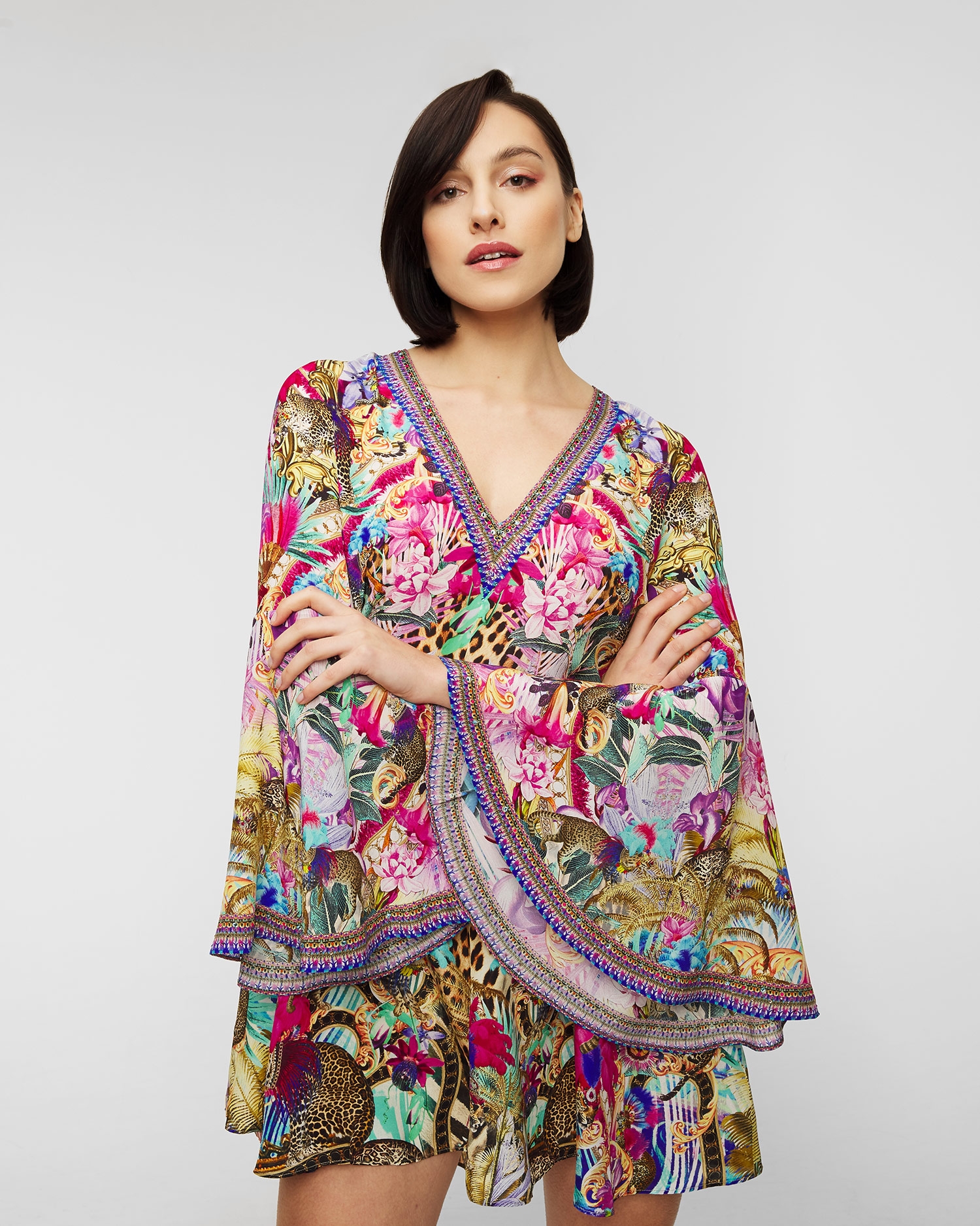 Šaty Camilla V-Neck Flared Sleeve Mini Dress