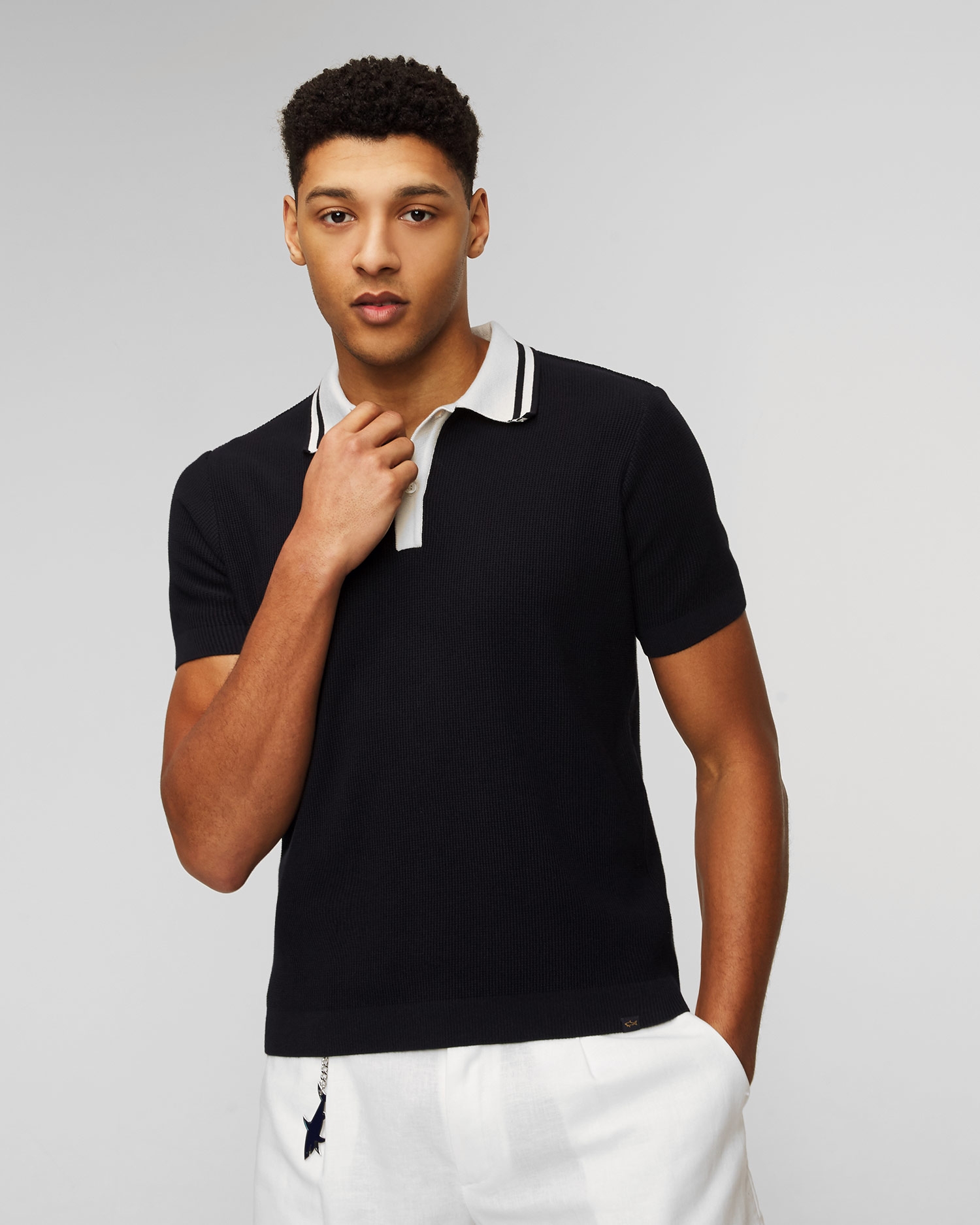 Tmavě modrá pánská polokošile z úpletu Paul&Shark