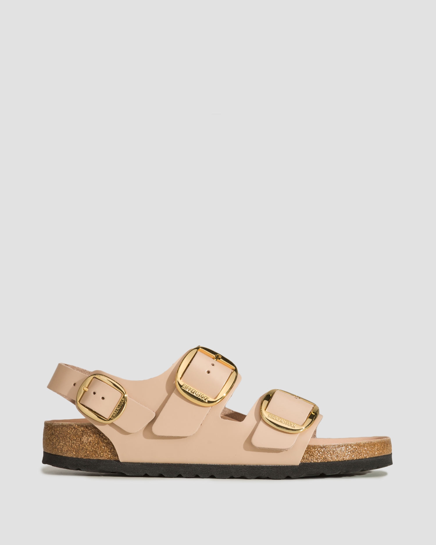 Béžové dámské sandále Birkenstock Milano Big Buckle Natural Leather Patent Narrow