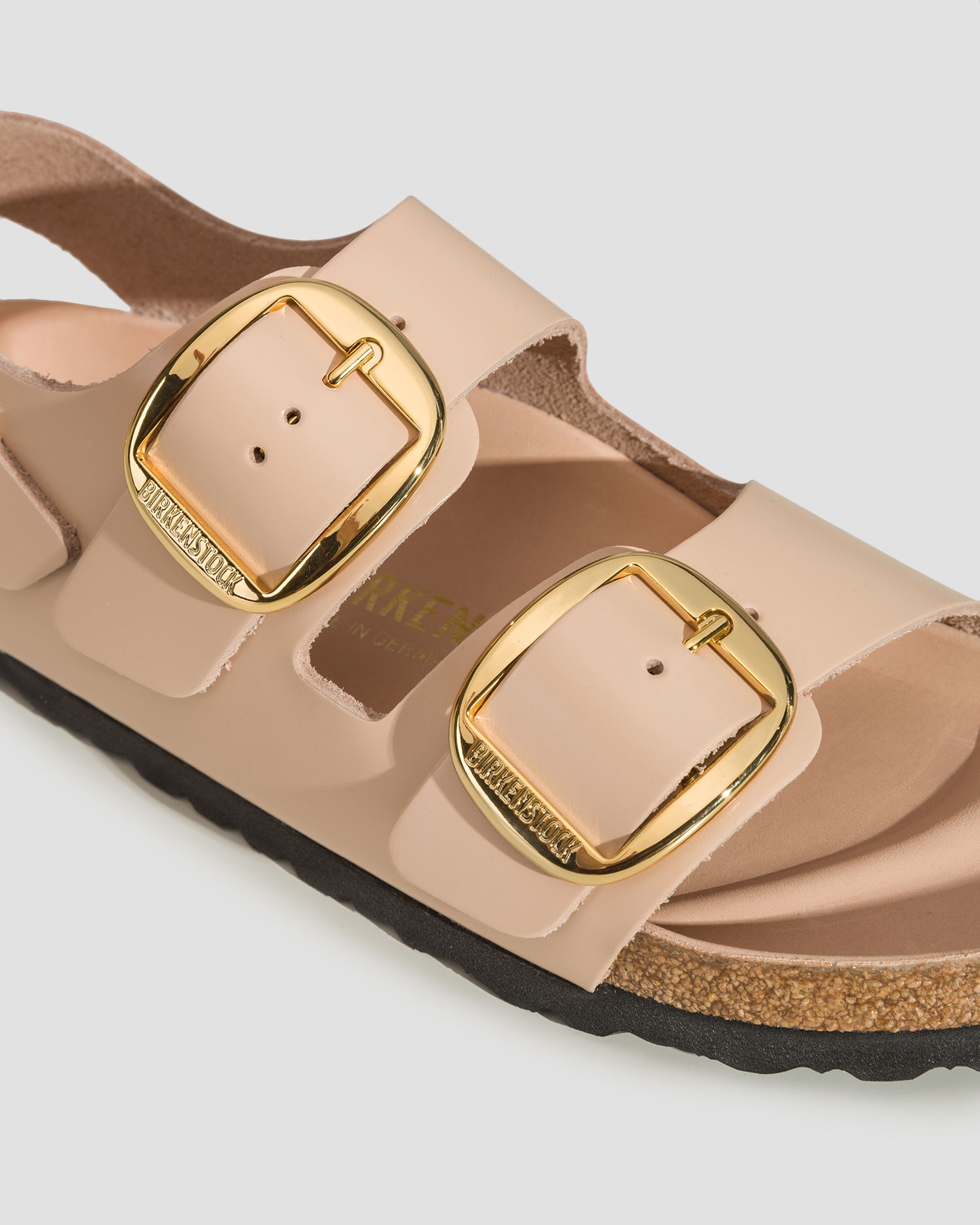 Béžové dámské sandále Birkenstock Milano Big Buckle Natural Leather Patent Narrow
