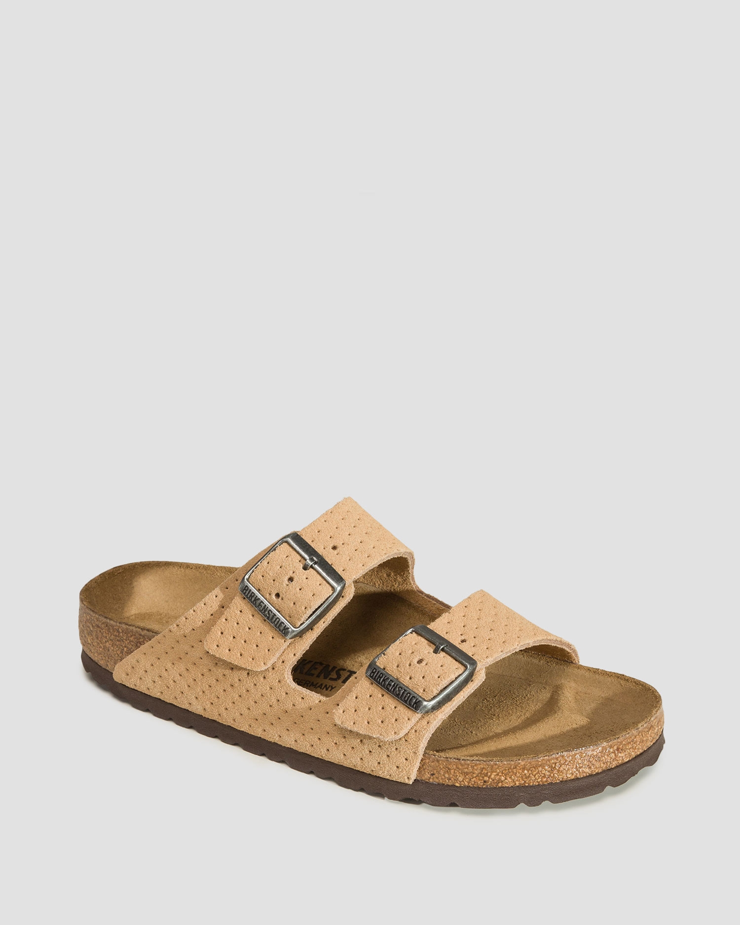 Béžové dámské pantofle Birkenstock Arizona Suede Embossed Narrow