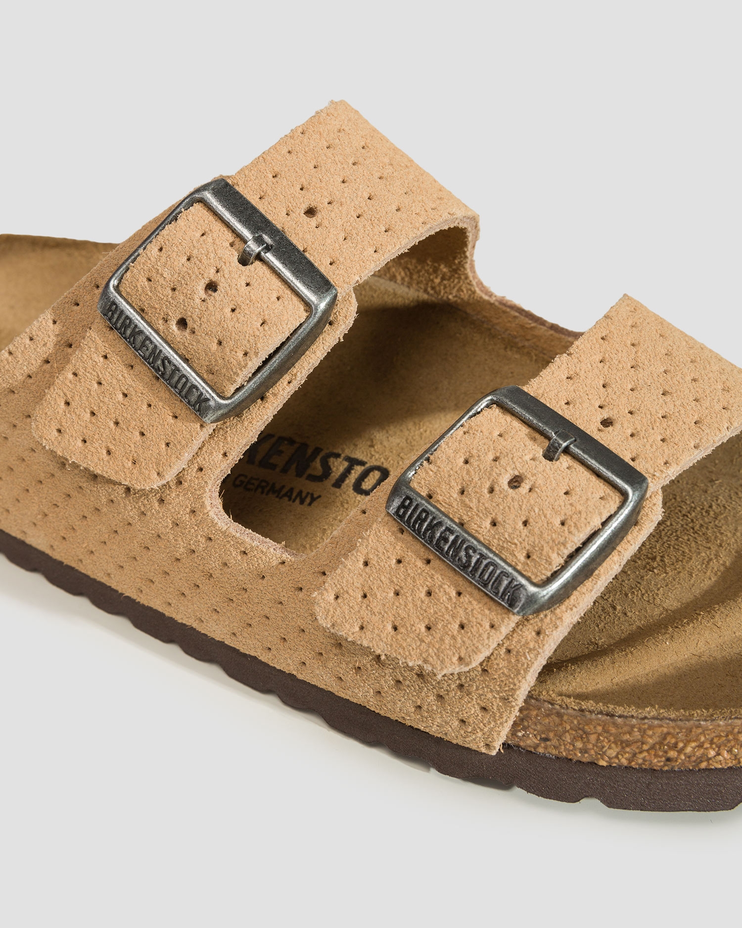Béžové dámské pantofle Birkenstock Arizona Suede Embossed Narrow