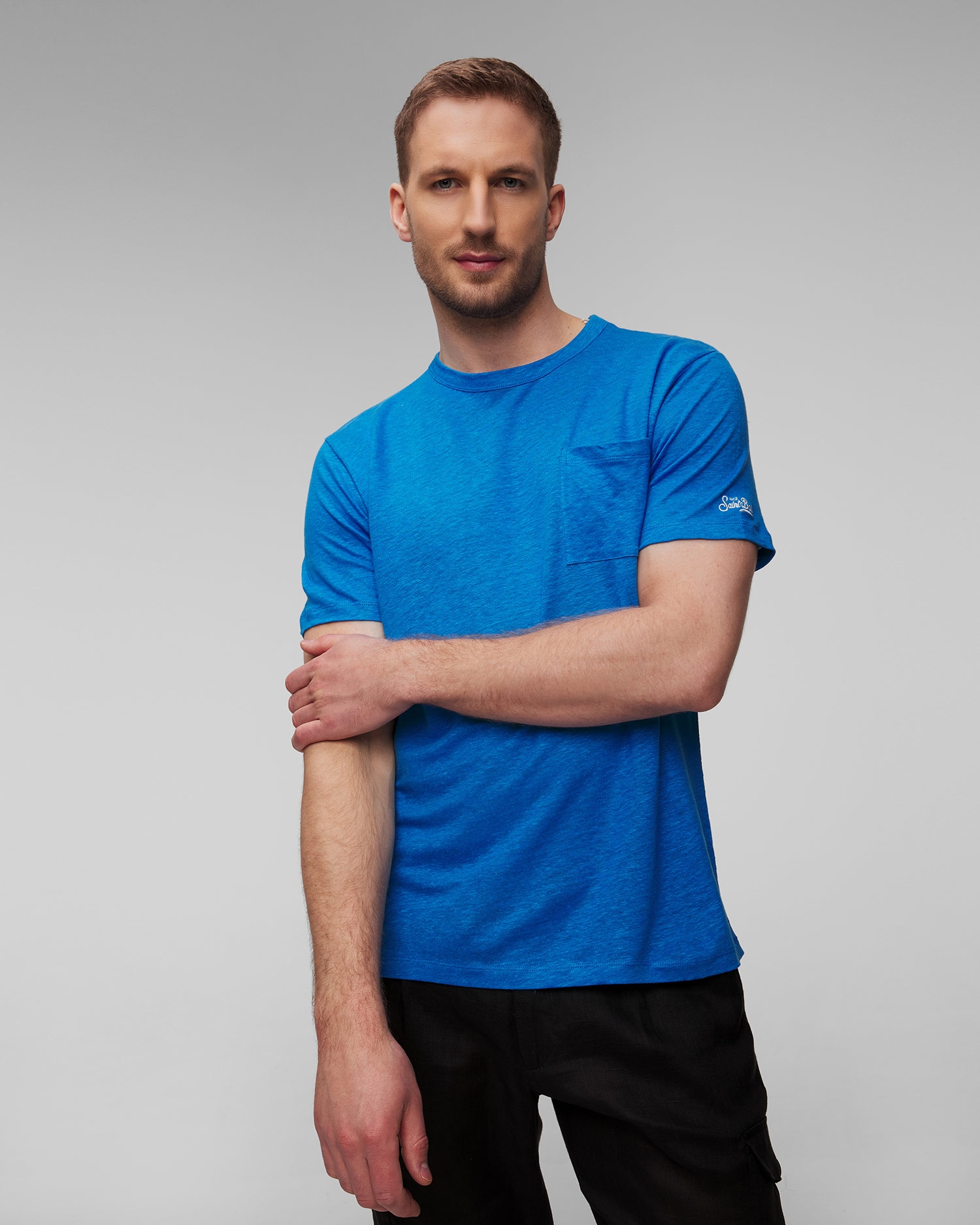 Modré pánské lněné tričko MC2 Saint Barth