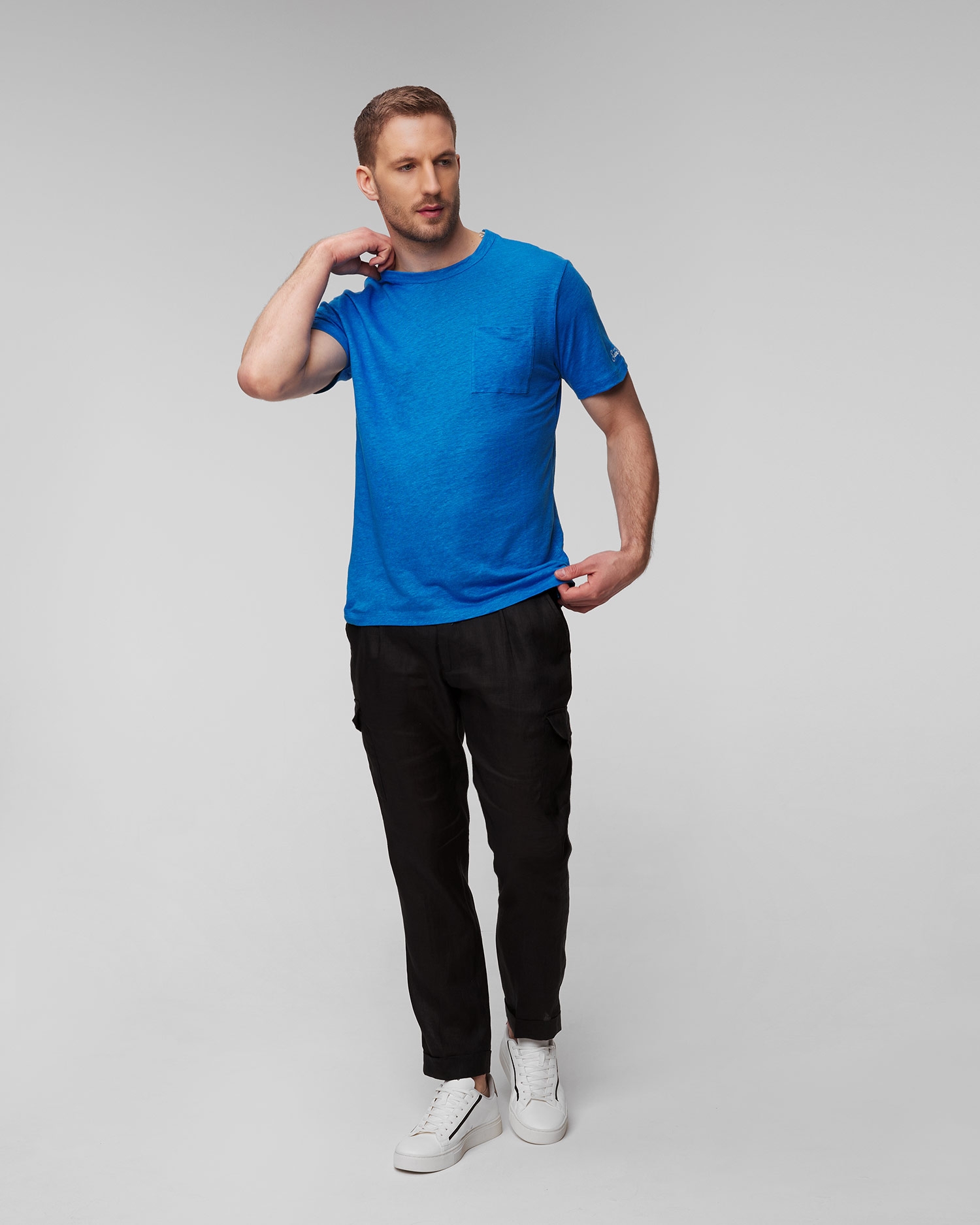 Modré pánské lněné tričko MC2 Saint Barth