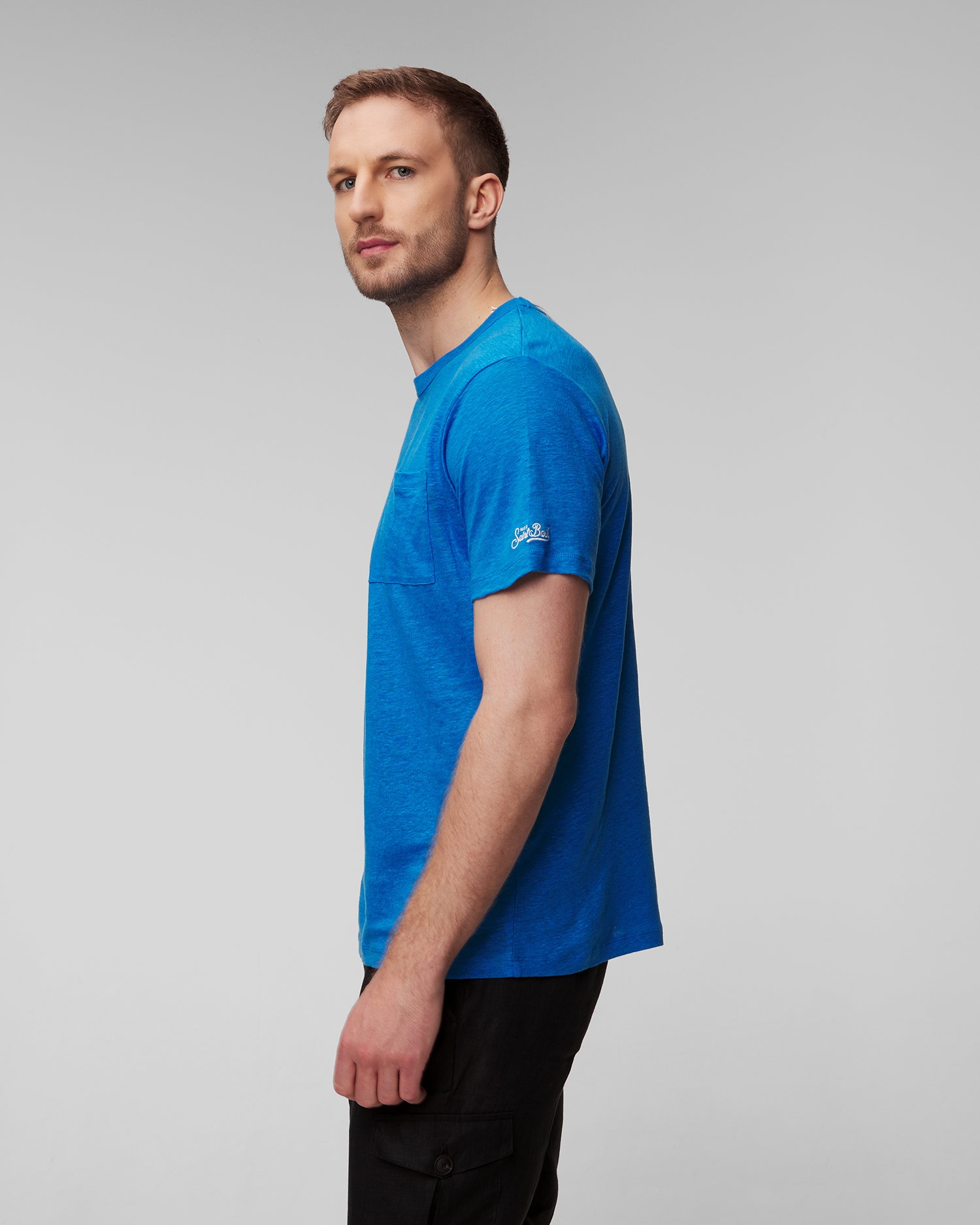 Modré pánské lněné tričko MC2 Saint Barth