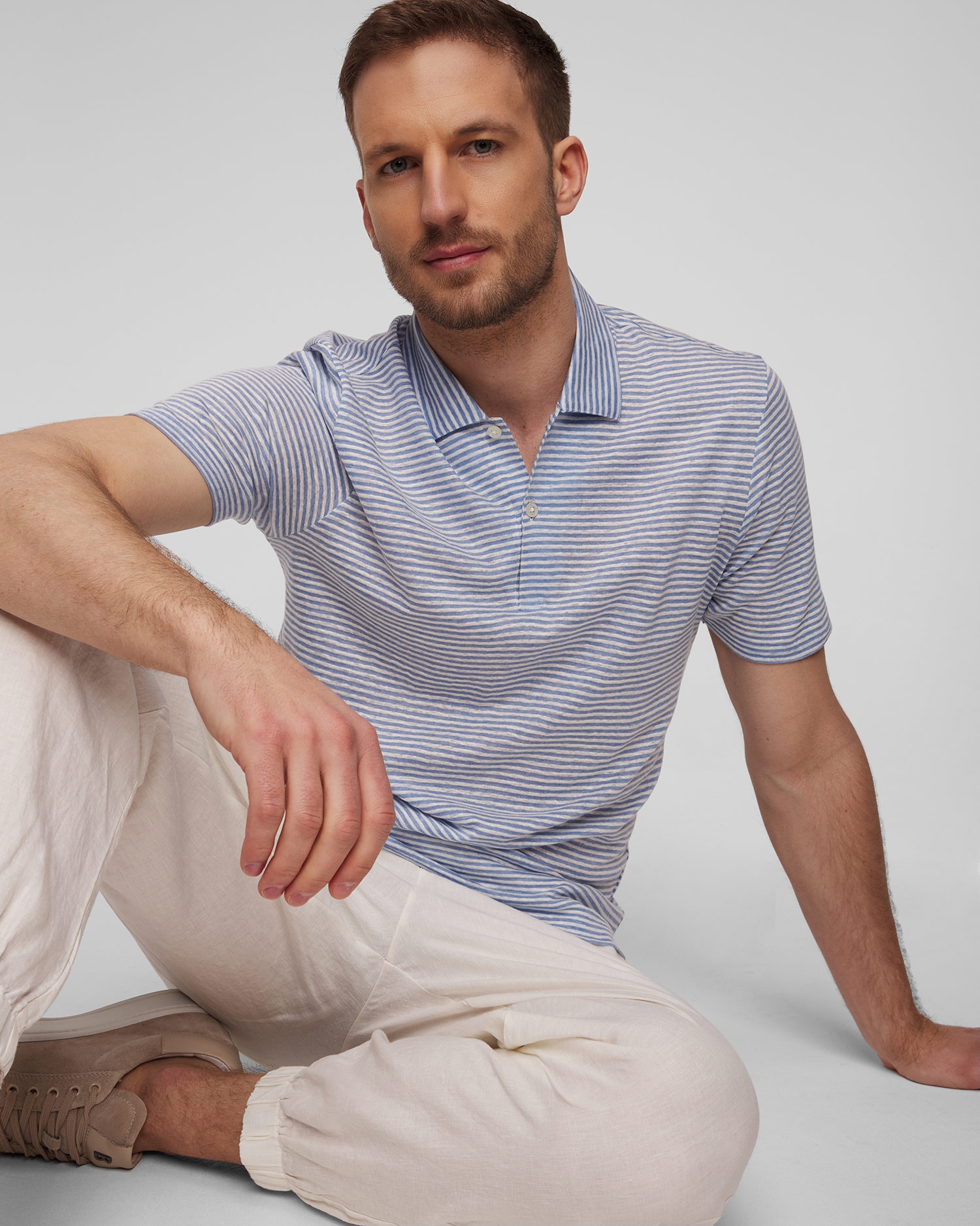 Lněná polokošile s pruhovaným vzorem Gran Sasso