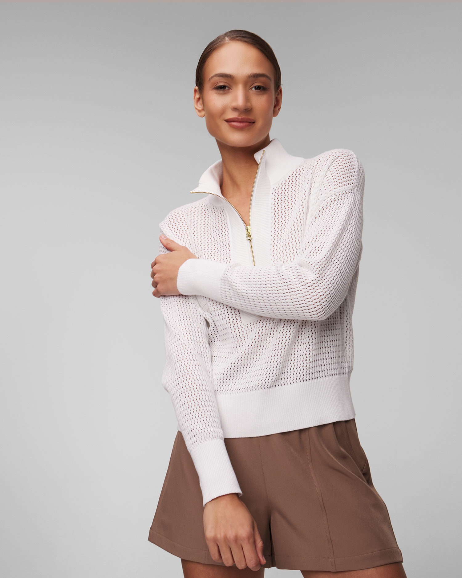 Bílý dámský svetr Varley Aurora Half Zip Knit