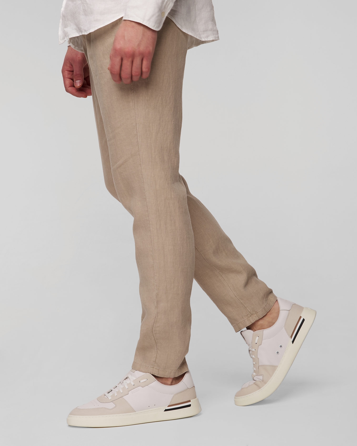 Lněné pánské kalhoty Hugo Boss C-Genius v Béžové Barvě