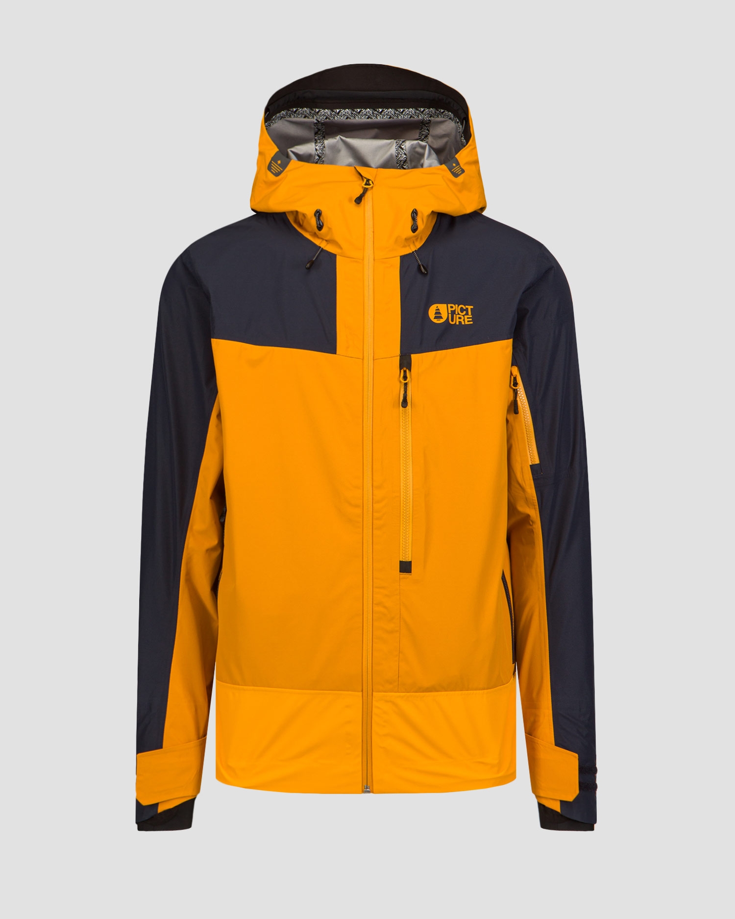 Pánská hardshellová zimní lyžařská bunda Picture Organic Clothing Broader 3L 20/20 v Tmavě Modrém a Oranžovém Barevném Odstínu