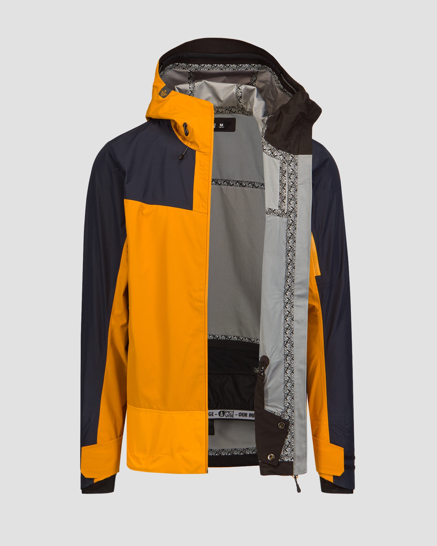 Pánská hardshellová zimní lyžařská bunda Picture Organic Clothing Broader 3L 20/20 v Tmavě Modrém a Oranžovém Barevném Odstínu