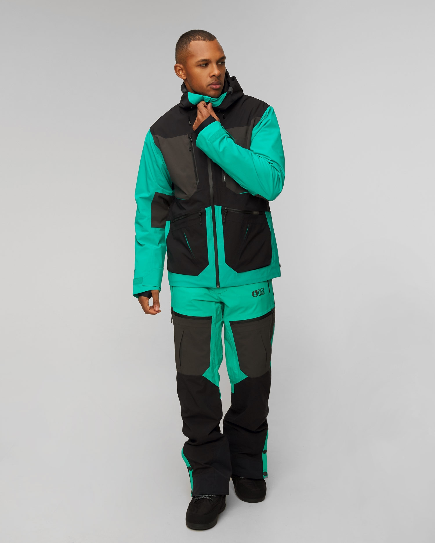 Zelená a černá pánská freeridová bunda Picture Organic Clothing Naikoon 20/20