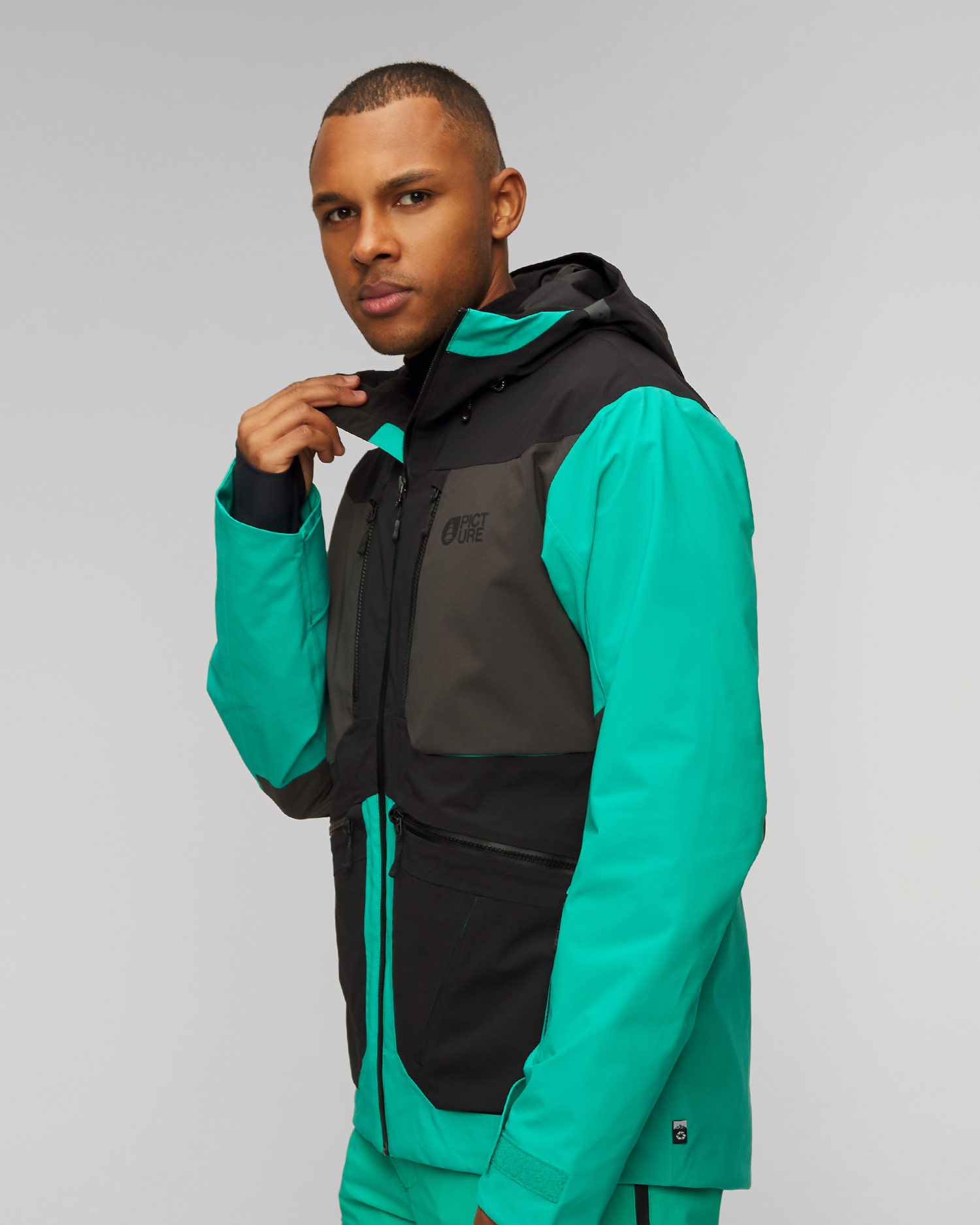 Zelená a černá pánská freeridová bunda Picture Organic Clothing Naikoon 20/20