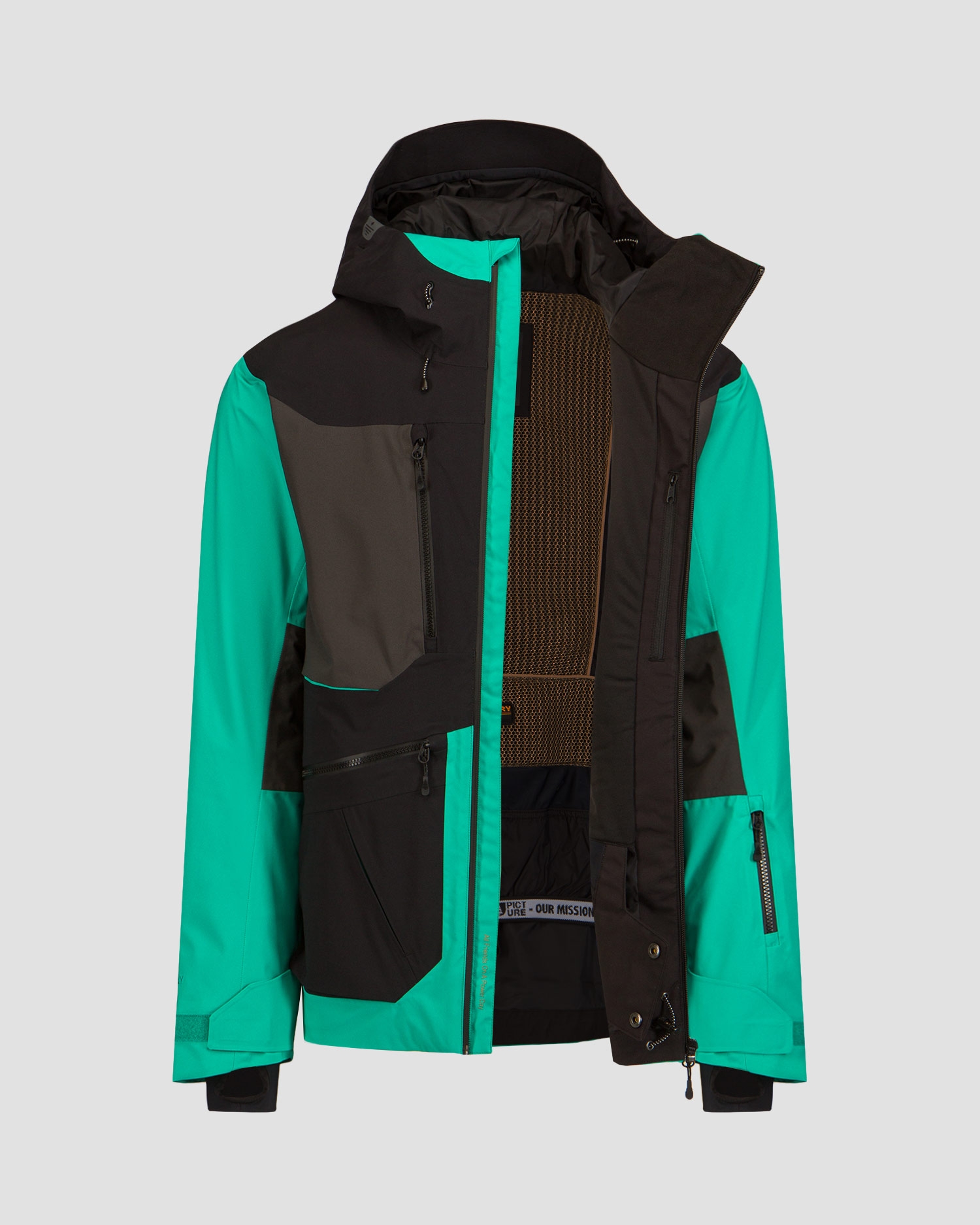 Zelená a černá pánská freeridová bunda Picture Organic Clothing Naikoon 20/20
