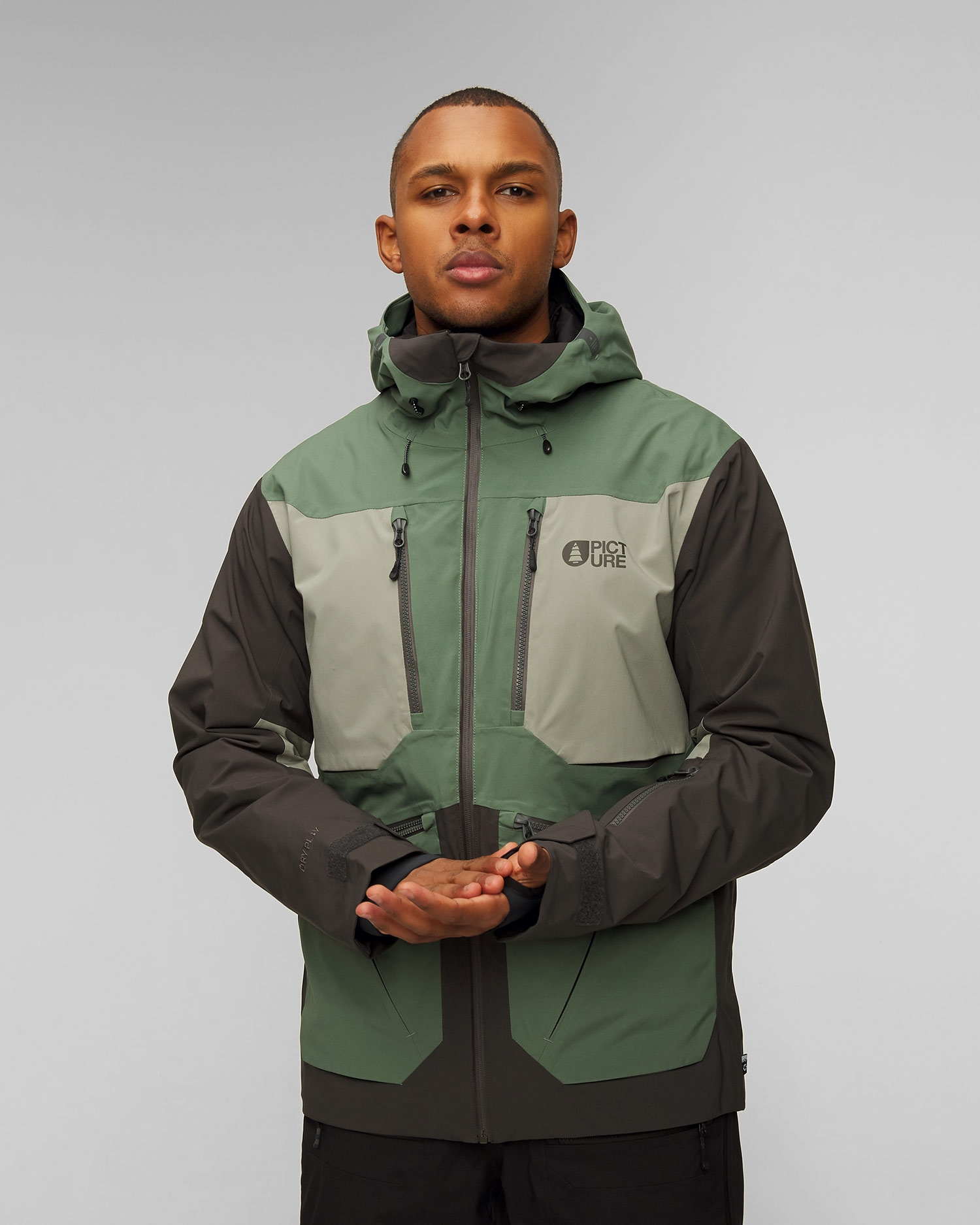 Zelená a černá pánská freeridová bunda Picture Organic Clothing Naikoon 20/20