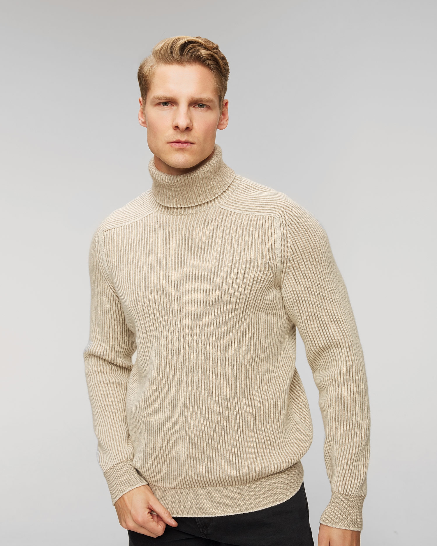 Oboustranný pánský kašmírový rolák Sease v Béžové Barvě